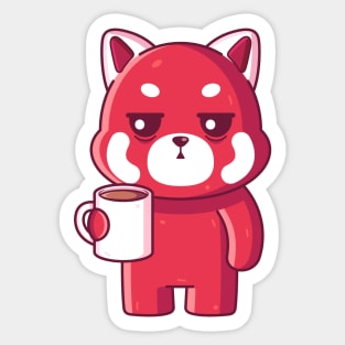 Cute red panda drinking coffee Sticker